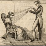 V0011094 A practictioner of Mesmerism using Animal Magnetism
Credit: Wellcome Library, London. Wellcome Images
images@wellcome.ac.uk
http://wellcomeimages.org
A practitioner of mesmerism using animal magnetism
on a woman who responds with convulsions. Wood
engraving.
 Mesmer, Franz Anton 1734-1815.
Wood engraving
c.1845 Published:  - 

Copyrighted work available under Creative Commons Attribution only licence CC BY 4.0 http://creativecommons.org/licenses/by/4.0/